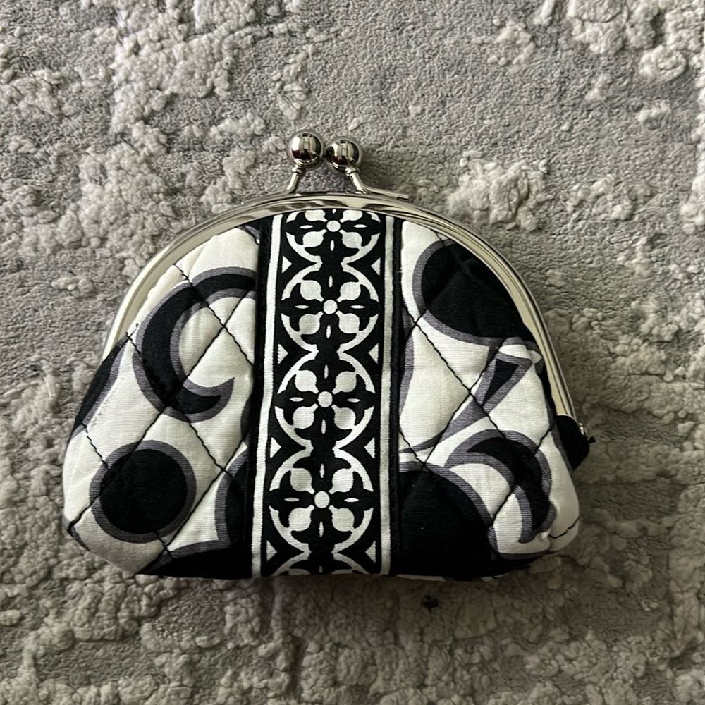 Vera Bradley Black and White Double Kiss Lock Change Purse